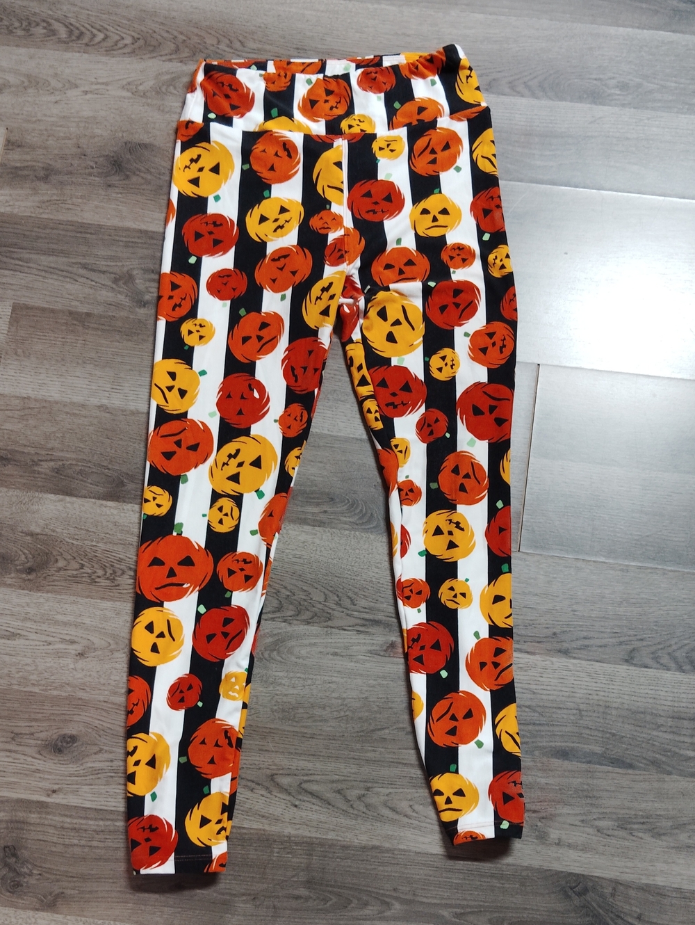 LuLaRoe Kids Pumpkin Stripe Leggings - Orange/Yellow/Black/White